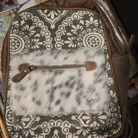 Myra Bag Handbags - Myra Bag Brown and Cream Patterned Backpack